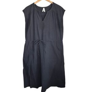 Pact Coastal Double Gauze Gray Tie Waist Midi Dress SZ L Organic Cotton Coastal